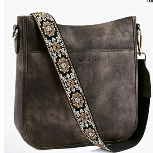 Elegant Brown Shoulder Bag with Floral Strap